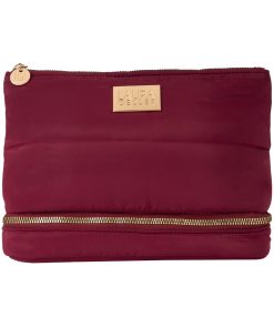 Quilted Makeup Bag with Brush Case. Burgundy